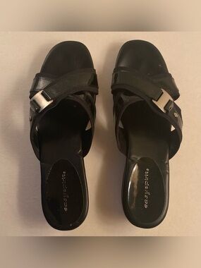 Easy Spirit Black Slip-On Clog Sandals with Buckle Detail